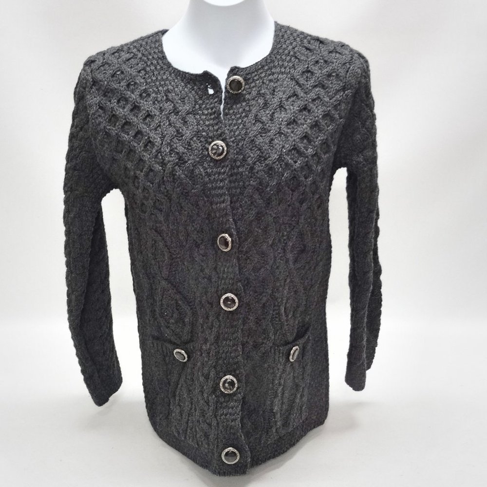 Aran Crafts 100% Merino Gray Wool Carigan